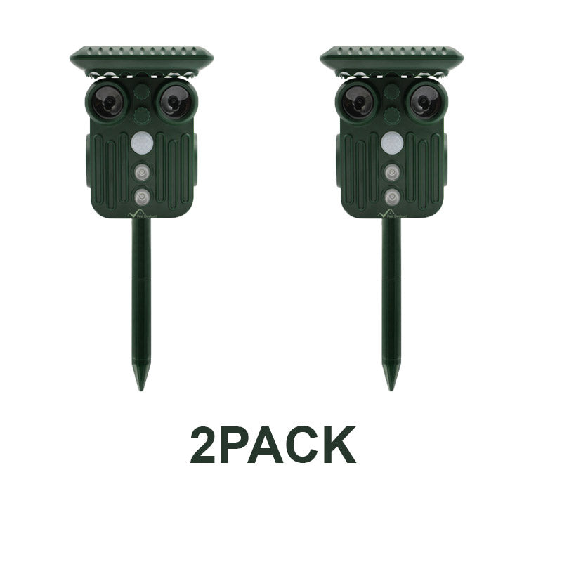 Ultrasonic Solar Animal Repeller Pack of 2 - 5 Adjustable Modes - Get Rid of Deer, Squirrels, and Raccoons in 48 Hours
