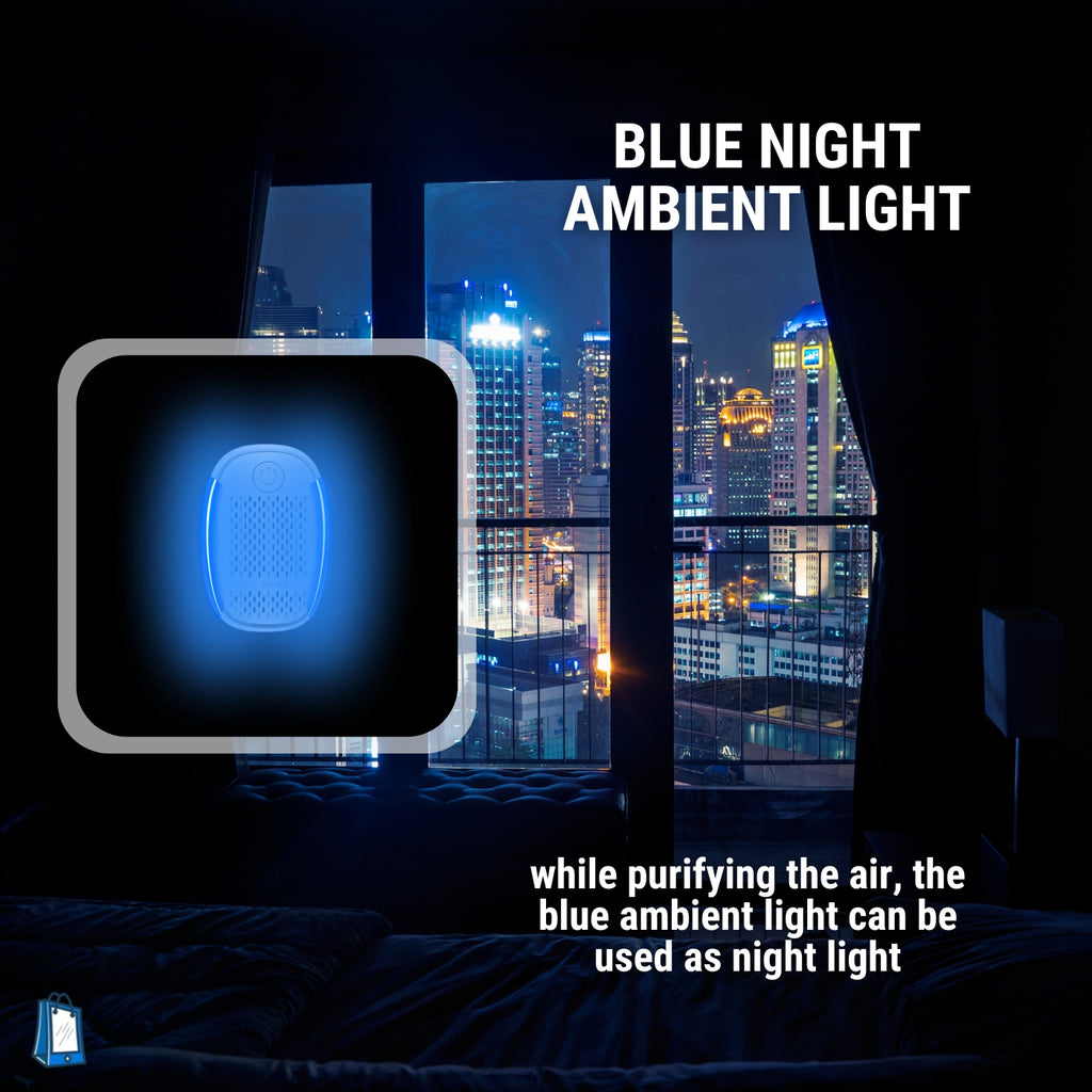 plug in air purifier, ambient blue night light feature