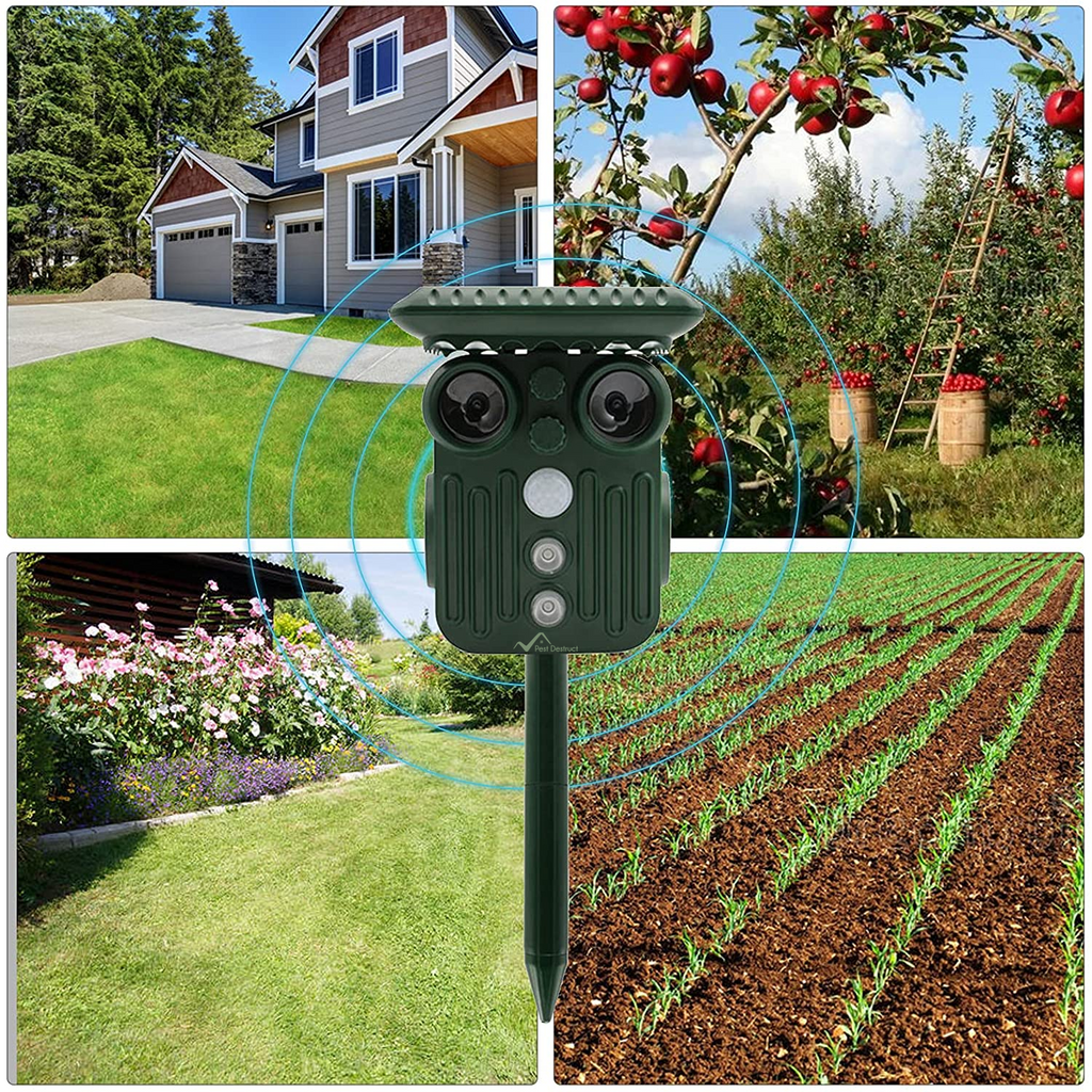Ultrasonic Solar Animal Repeller - 5 Adjustable Modes - Get Rid of Deer, Squirrels, and Raccoons in 48 Hours