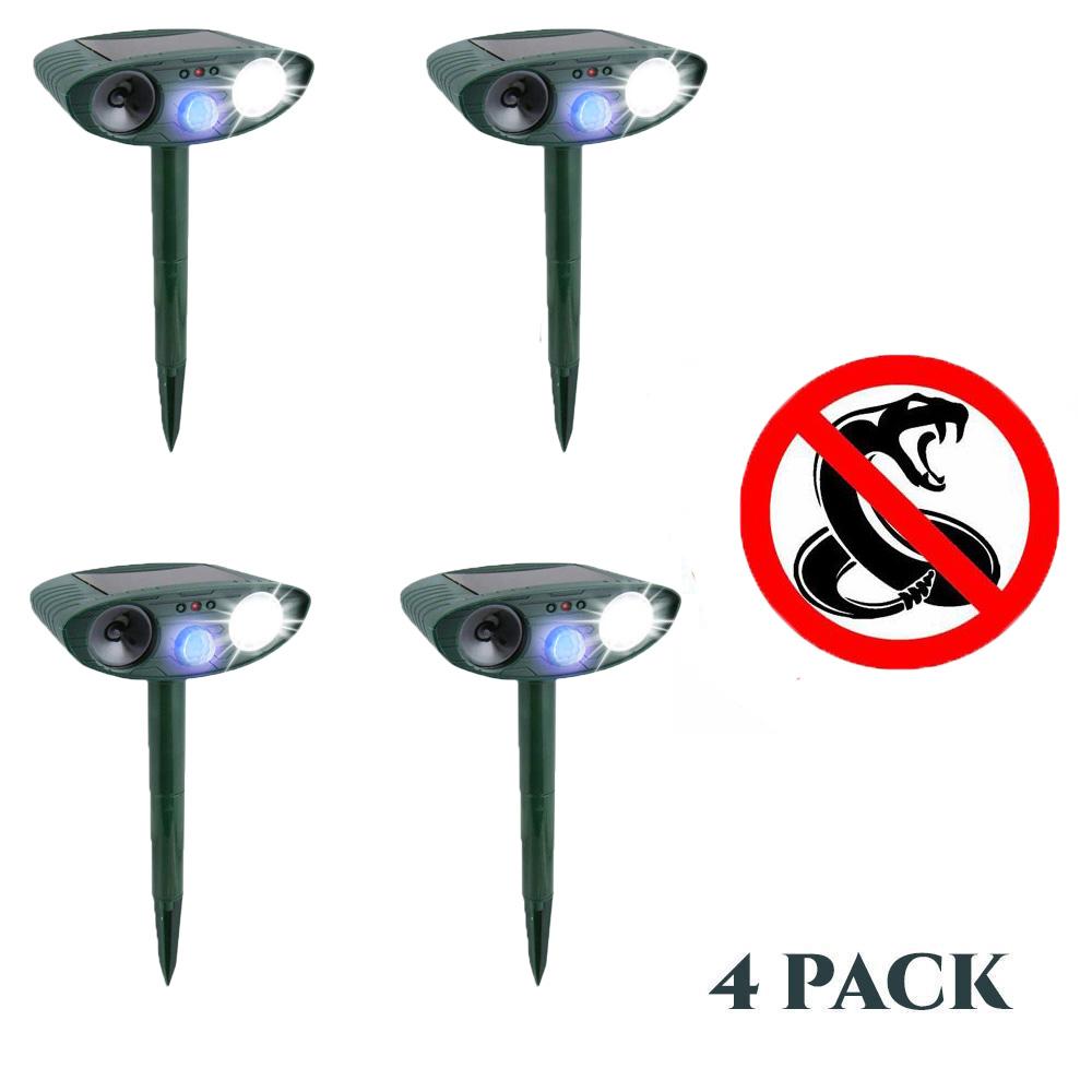 Ultrasonic Snake Repeller - PACK OF 4 - Solar Powered - Flashing Light- Get Rid of Snake in 48 Hours or It's FREE