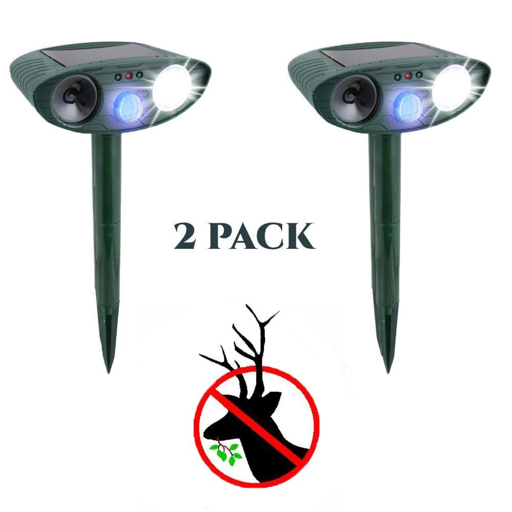 Ultrasonic Deer Repeller - PACK OF 2 - Solar Powered - Flashing Light- Get Rid of Deer in 48 Hours or It's FREE