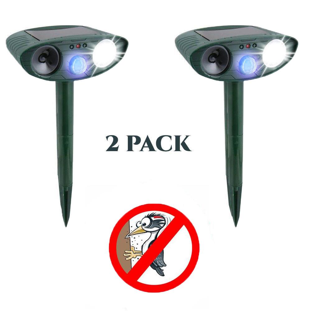 Ultrasonic Woodpecker Repeller - PACK OF 2 - Solar Powered - Flashing Light- Get Rid of Woodpeckers in 48 Hours or It's FREE