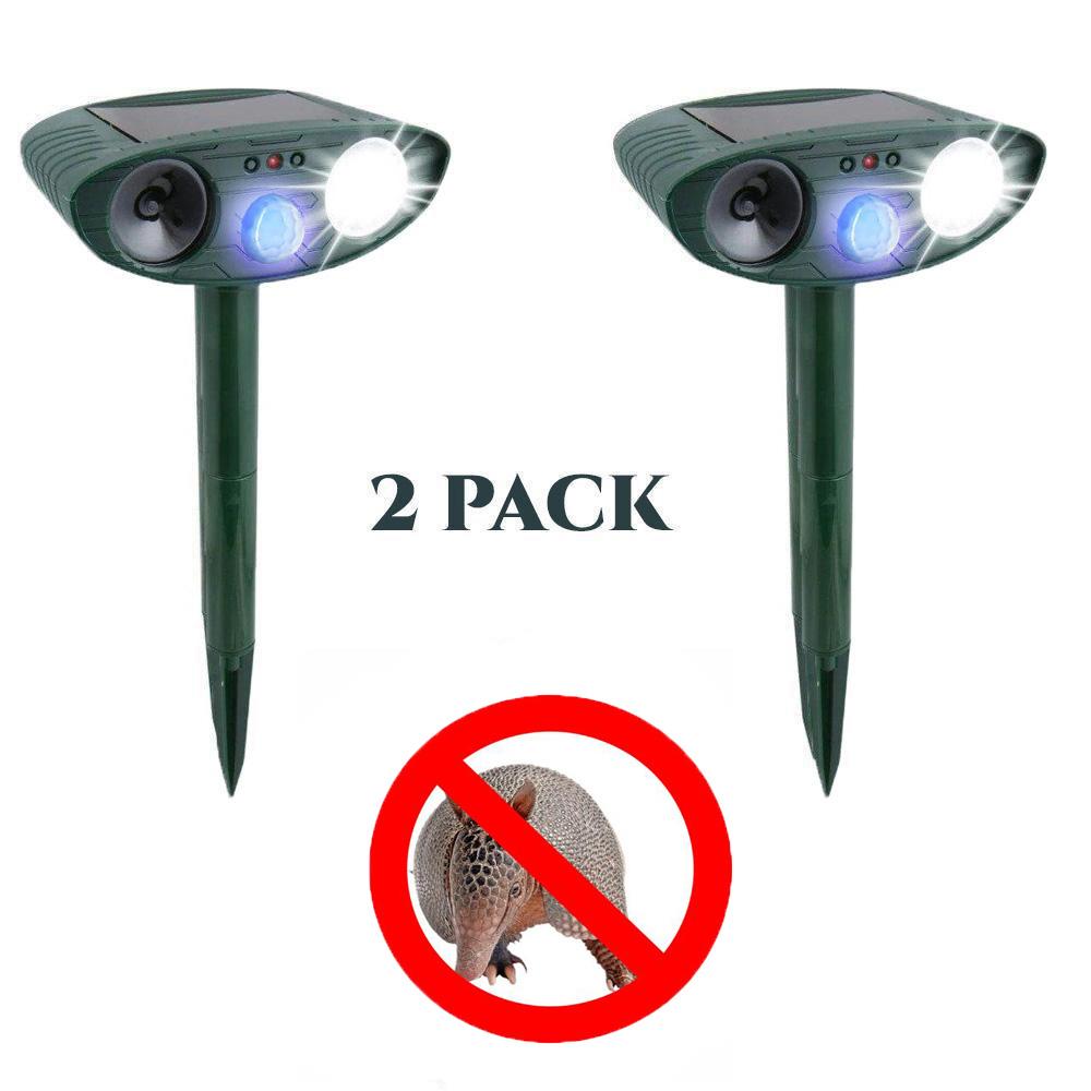 Ultrasonic Armadillo Repeller - PACK OF 2 - Solar Powered - Flashing Light- Get Rid of Armadillos in 48 Hours or It's FREE
