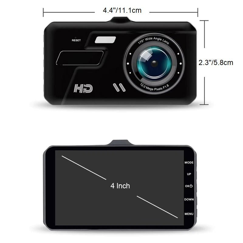 Dual Dash Cam 1920x1080P FHD Front and Rear - 4''
