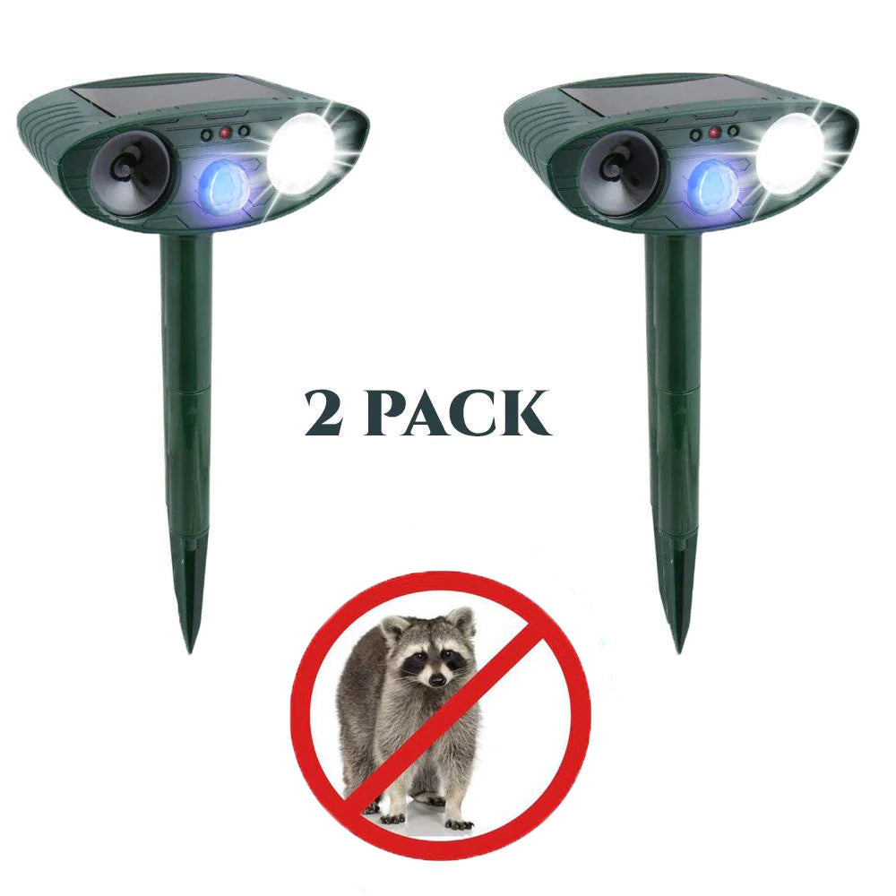 Raccoon Outdoor Solar Ultrasonic Repeller PACK of 2 - Get Rid of Raccoons in 48 Hours or It's FREE