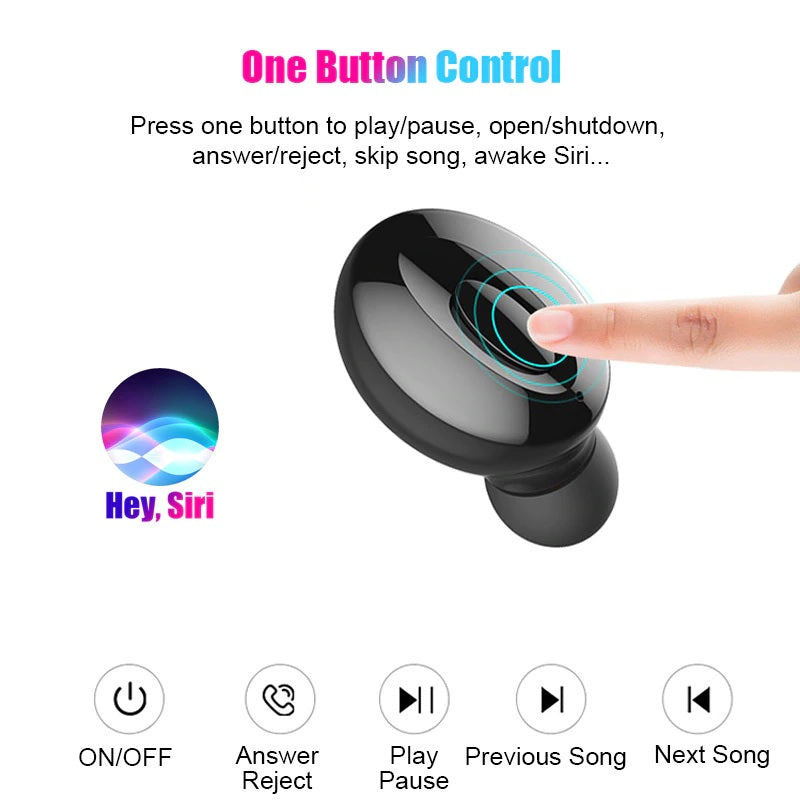 Wireless Earbuds with Wireless Charging Case IPX5 Waterproof - Black