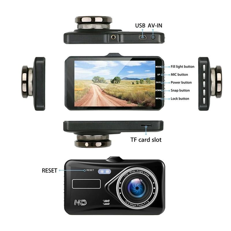 Dual Dash Cam 1920x1080P FHD Front and Rear - 4''