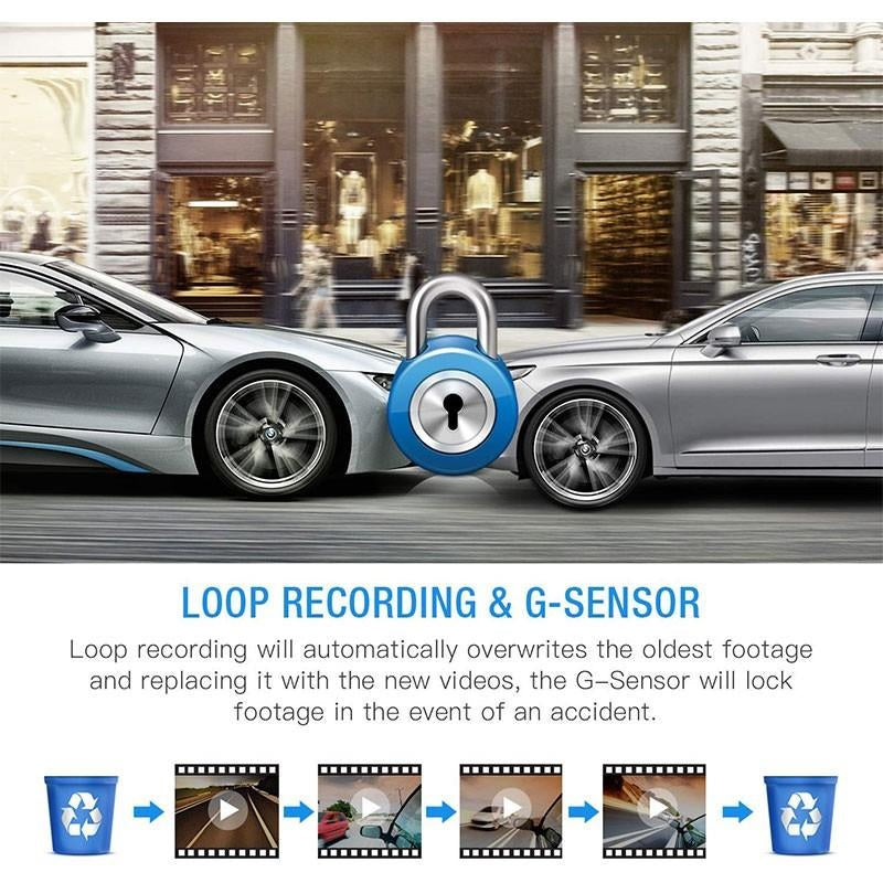 Dual Dash Cam 1920x1080P FHD Front and Rear - 4''