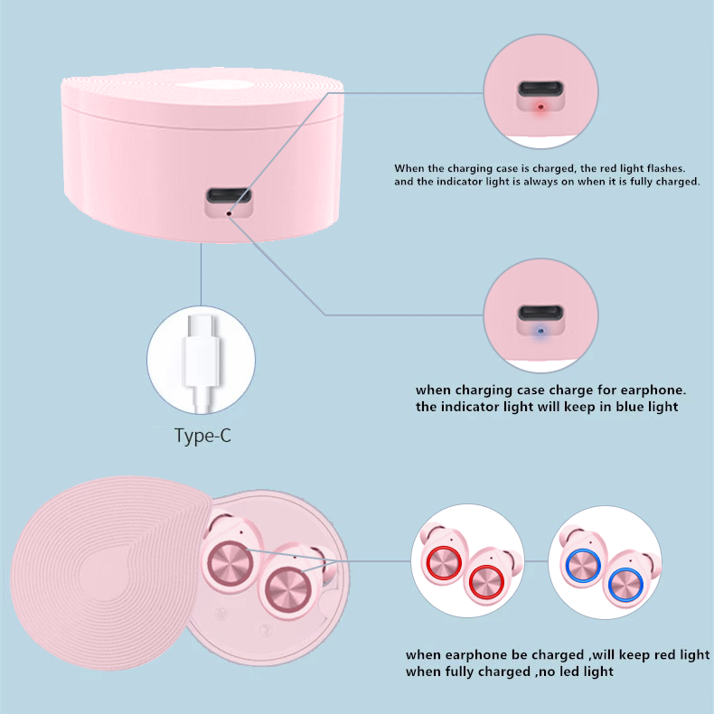 Wireless Earbuds with Wireless Charging Case IPX4 Waterproof - Pink