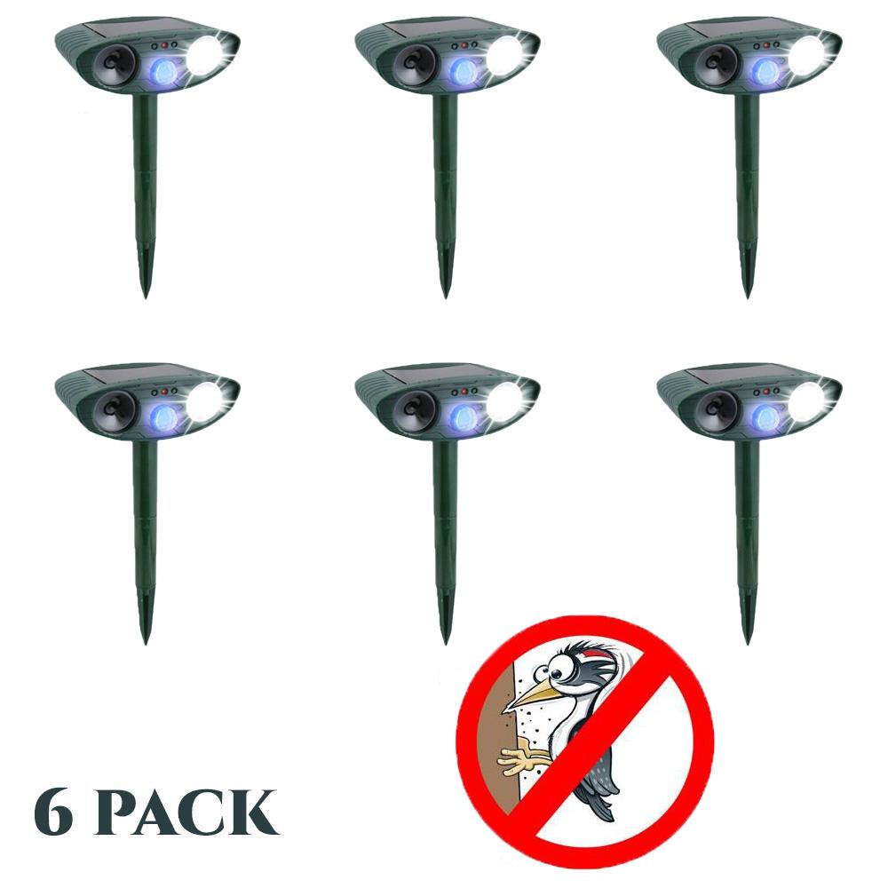 Ultrasonic Woodpecker Repeller - PACK OF 6 - Solar Powered - Flashing Light- Get Rid of Woodpeckers in 48 Hours or It's FREE