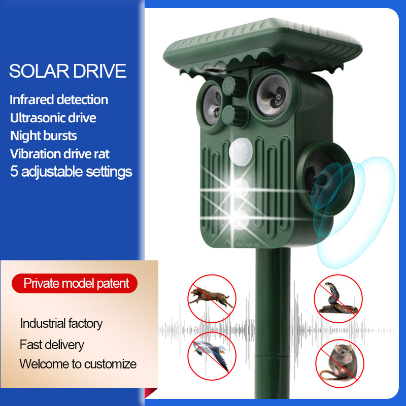 Ultrasonic Solar Animal Repeller Pack of 4 - 5 Adjustable Modes - Get Rid of Deer, Squirrels, and Raccoons in 48 Hours
