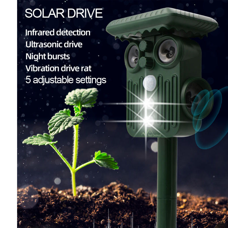 Ultrasonic Solar Animal Repeller - 5 Adjustable Modes - Get Rid of Deer, Squirrels, and Raccoons in 48 Hours