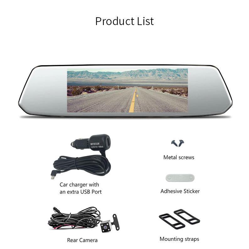 Dual Mirror Dash Camera - 7" Touch Screen 1080P Front and Rear