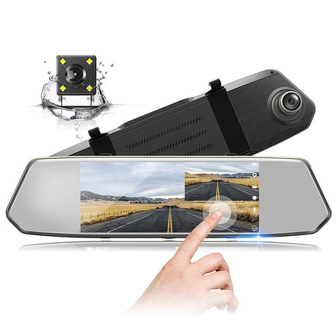 Dual Mirror Dash Camera - 7" Touch Screen 1080P Front and Rear