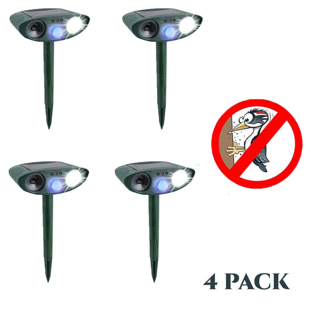 Ultrasonic Woodpecker Repeller - PACK OF 4 - Solar Powered - Flashing Light- Get Rid of Woodpeckers in 48 Hours or It's FREE