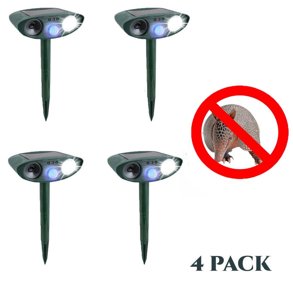 Ultrasonic Armadillo Repeller - PACK OF 4 - Solar Powered - Flashing Light- Get Rid of Armadillos in 48 Hours or It's FREE