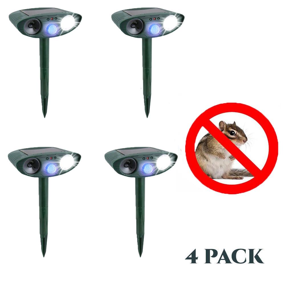 Ultrasonic Chipmunk Repeller PACK of 4 - Solar Powered - Flashing Light- Get Rid of Chipmunks in 48 Hours or It's FREE