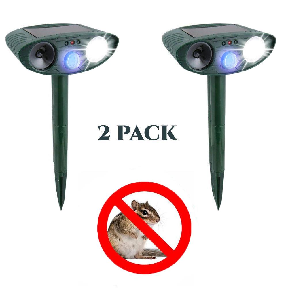 Ultrasonic Chipmunk Repeller PACK of 2 - Solar Powered - Flashing Light- Get Rid of Chipmunks in 48 Hours or It's FREE
