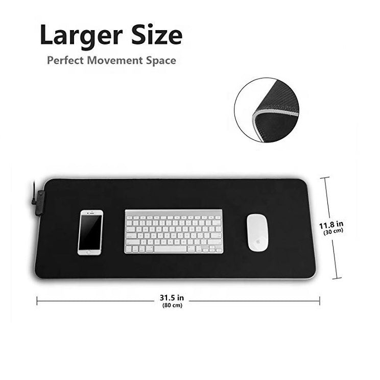 RGB LED Gaming Mouse Pad with Stitched Edges - 31.5 X 12 Inch