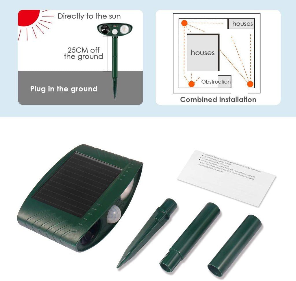 Squirrel Outdoor Solar Ultrasonic Repeller PACK of 6 - Get Rid of Squirrels in 48 Hours or It's FREE