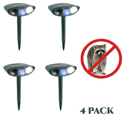 Raccoon Outdoor Solar Ultrasonic Repeller PACK of 4 - Get Rid of Raccoons in 48 Hours or It's FREE