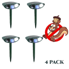 Squirrel Outdoor Solar Ultrasonic Repeller PACK of 4 - Get Rid of Squirrels in 48 Hours or It's FREE