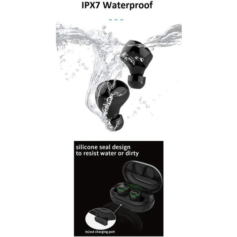 Wireless Earbuds with Wireless Charging Case IPX7 Waterproof - Black
