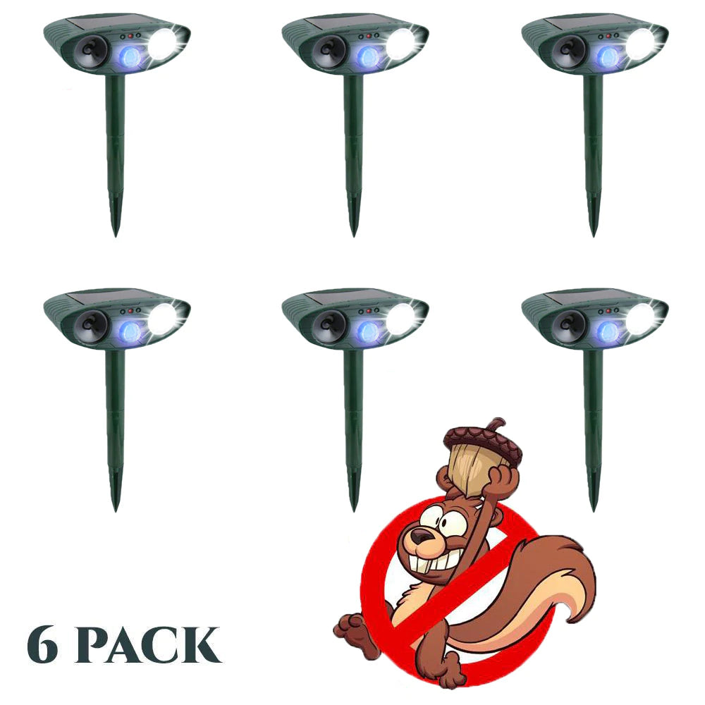Squirrel Outdoor Solar Ultrasonic Repeller PACK of 6 - Get Rid of Squirrels in 48 Hours or It's FREE