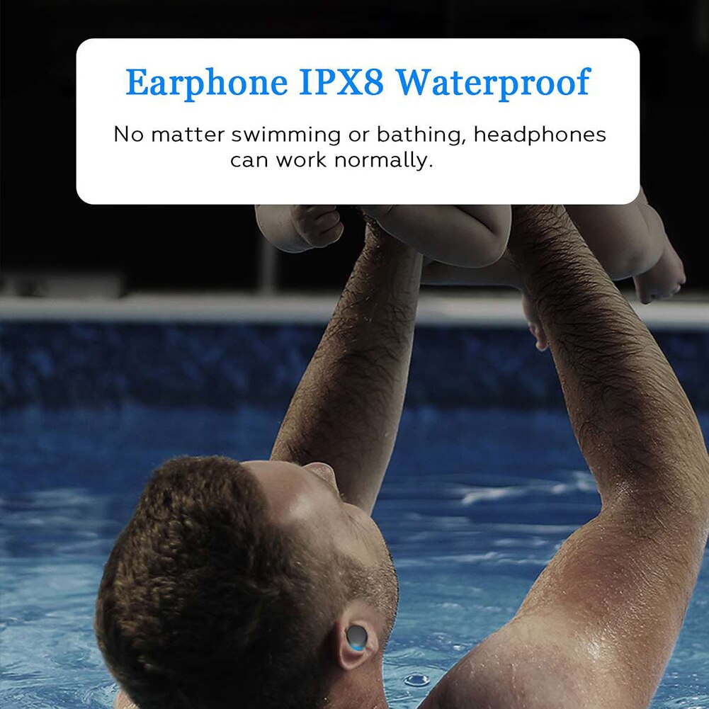 Wireless Earbuds with Wireless Charging Case IPX8 Waterproof - Black