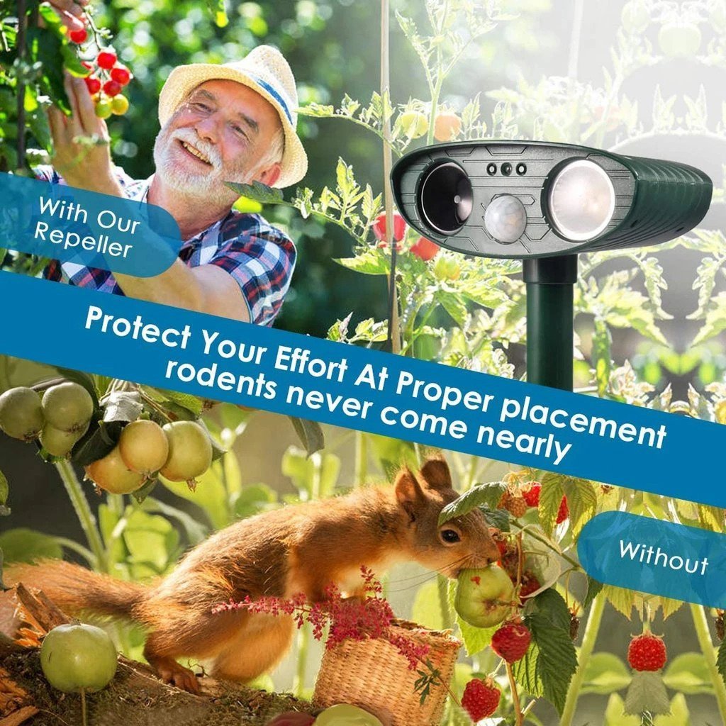 Ultrasonic Chipmunk Repeller PACK of 2 - Solar Powered - Flashing Light- Get Rid of Chipmunks in 48 Hours or It's FREE