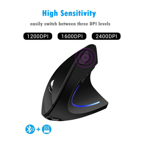2.4G Wireless Vertical Rechargeable Mouse - Black Right Hand