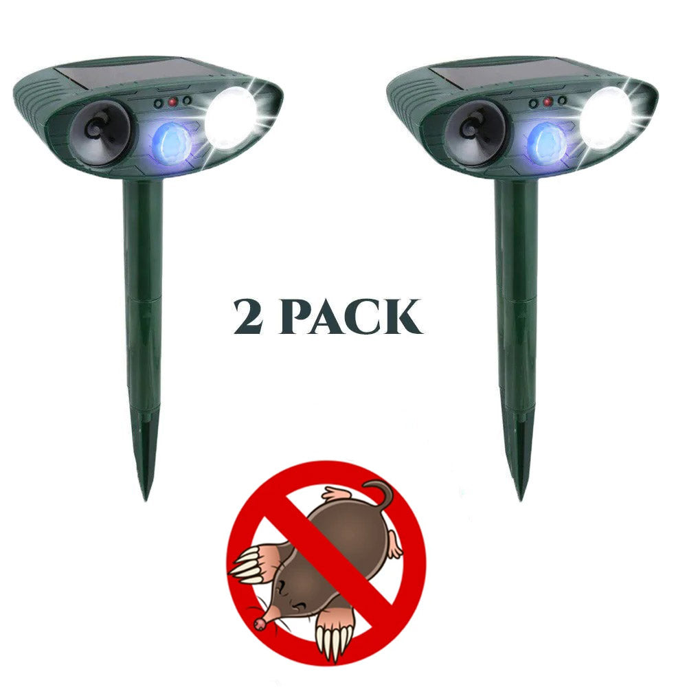 Mole Outdoor Solar Ultrasonic Repeller PACK of 2 - Get Rid of Moles in 48 Hours or It's FREE