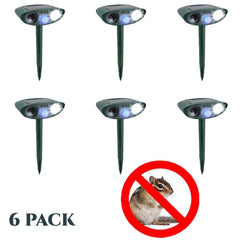 Ultrasonic Chipmunk Repeller PACK of 6 - Solar Powered - Flashing Light- Get Rid of Chipmunks in 48 Hours or It's FREE